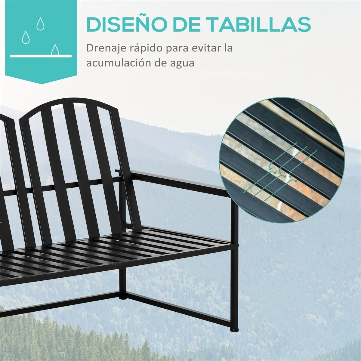 Outsunny Banco De Jardín De 2 Plazas Metal Con Respaldo Alto Y Reposabrazos Para Exterior Parque Patio Terraza Estilo Rústico Carga Máx. 220 Kg 108x63x80,5 Cm Negro 7 Outsunny Banco De Jardín De 2 Plazas Metal Con Respaldo Alto Y Reposabrazos Para Exterior Parque Patio Terraza Estilo Rústico Carga Máx. 220 Kg 108x63x80,5 Cm Negro - Imagen 5