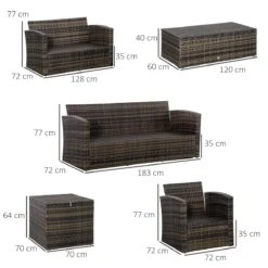 Outsunny Conjunto De Muebles De Jardín De Ratán 6 Piezas Sofá Doble Sofá De 3 Plazas 2 Sillones Individuales 2 Mesas Auxiliares Con Almacenamiento Y Cojines Acolchados Marrón Y Crema -Jardín Muebles Ventas 9f8c6e1a9089e0961170274aada9b205ea4df030 f71ac61a9f09491b9e934aeba187cbec