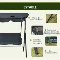 Outsunny Columpio Balancín De Jardín Exterior De 3 Plazas Con Cojín Techo Ajustable Y Marco De Acero Para Balcón Terraza Patio Carga Máx. 200 Kg 172x110x153 Cm Gris -Jardín Muebles Ventas a05d4a663b4d2112a47d4e286008ef54b52557af d79725d70b4a48828eb3167c7edeab75