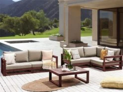 Conjunto De Sala De Estar 4 Plazas De Madera De Acacia Oscura/rojo Oscuro TIMOR II