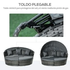 Outsunny Isla De Ratán Modular Para Exterior 5 Piezas Tumbona Redonda Con Toldo Plegable Cojines Extraíbles Lavables Y 3 Almohadas Marco De Metal 175x180x147 Cm Gris -Jardín Muebles Ventas a3e3d9c2e45511ff30357a64dd487bd3a8587628 a66b74ed921e411483dade8b04d7c93d