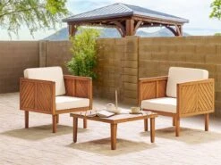 Conjunto De Jardín De 2 Sillones De Acacia Con Mesa De Centro Madera Clara/blanco Crema BARATTI