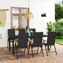 Juego De Comedor Para Jardín 7 Piezas Negro Y Marrón VidaXL