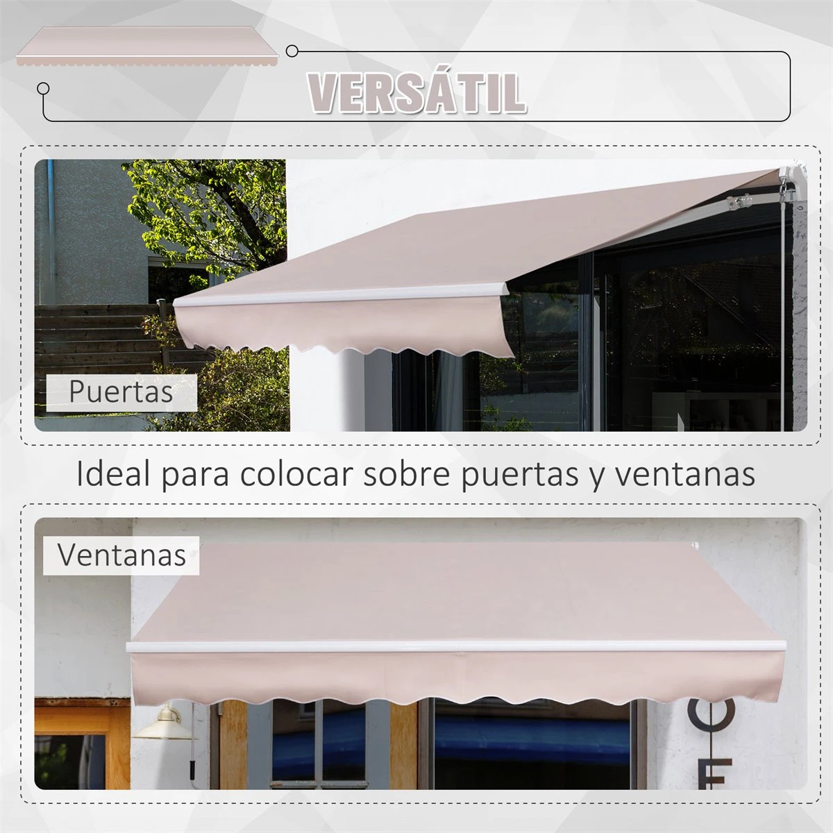 Outsunny Toldo Manual Con Manivela 3x2m Toldo Con Brazo Plegable Retráctil Ángulo Ajustable De Aluminio Protección Solar Para Puerta Ventanas Balcón Beige 8 Outsunny Toldo Manual Con Manivela 3x2m Toldo Con Brazo Plegable Retráctil Ángulo Ajustable De Aluminio Protección Solar Para Puerta Ventanas Balcón Beige - Imagen 6