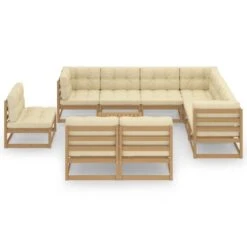 Set De Muebles De Jardín 10 Pzs Cojines Madera Pino Marrón Miel VidaXL