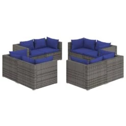 Set De Muebles De Jardín 8 Pzas Y Cojines Ratán Sintético Gris VidaXL