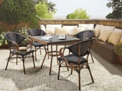 Mesa De Jardín De Metal Negro/madera Oscura 80 X 80 Cm CASPRI