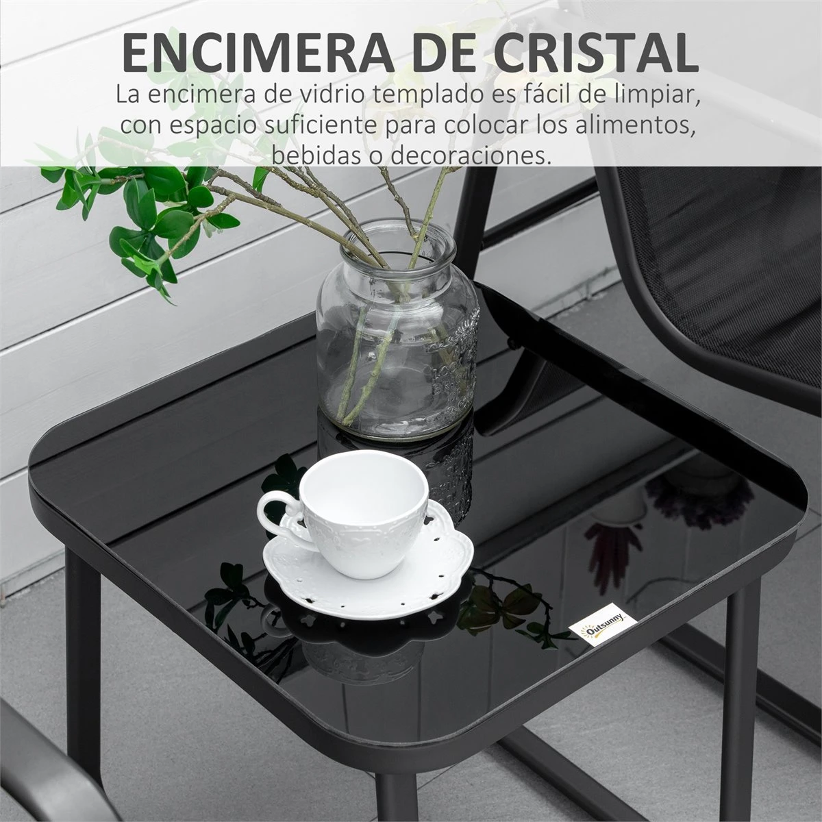 Outsunny Conjunto De Muebles De Jardín 3 Piezas Mesa De Vidrio Templado 44x44x41 Cm Y 2 Sillas 62x80x75 Cm Con Reposabrazos Y Respaldo Transpirable Para Terraza Balcón Negro 8 Outsunny Conjunto De Muebles De Jardín 3 Piezas Mesa De Vidrio Templado 44x44x41 Cm Y 2 Sillas 62x80x75 Cm Con Reposabrazos Y Respaldo Transpirable Para Terraza Balcón Negro - Imagen 6