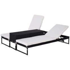 Outsunny Conjunto De 2 Tumbonas De Jardín Con Cojines Acolchados Ratán Con Mesa Auxiliar Para Piscina O Terraza Carga 160 Kg 195x60x86 Cm Acero Negro -Jardín Muebles Ventas af475acd69eabfc9a57502ea0cae911fa01e0a25 4be31ec80ea849ec9599301513accb97