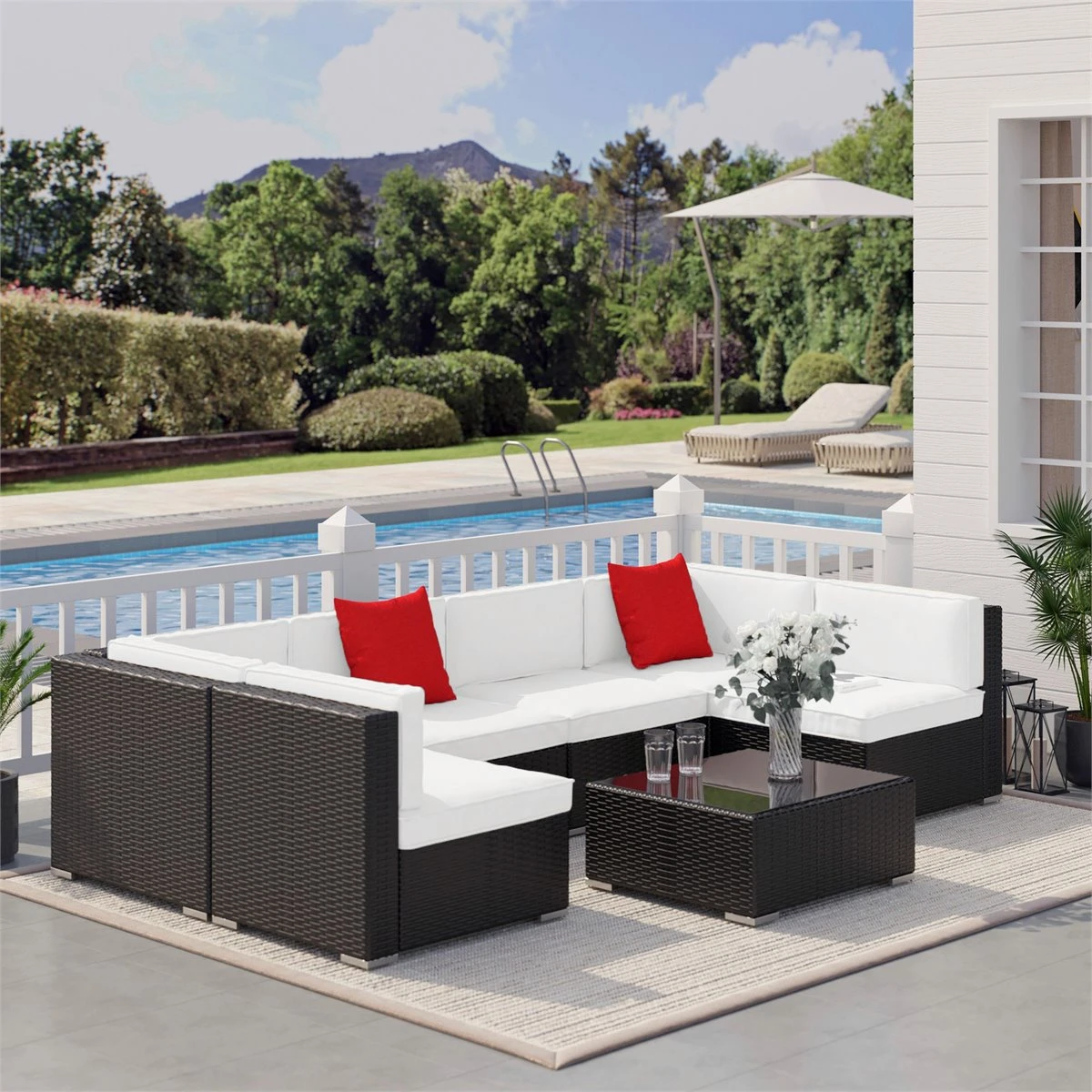 Outsunny Conjunto Muebles De Jardín Ratán 7 Piezas Set De Sofás Patio Con 1 Mesita Almohada Y Cojín Incluido Marco Acero Resistente Intemperie UV Marrón 4 Outsunny Conjunto Muebles De Jardín Ratán 7 Piezas Set De Sofás Patio Con 1 Mesita Almohada Y Cojín Incluido Marco Acero Resistente Intemperie UV Marrón - Imagen 2