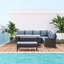 Outsunny Conjunto 4 Piezas Muebles De Ratán Espacio Amplio Con Cojines Acolchados Para Jardín O Terraza Patio 2 Sofá 1 Mesa 1 Banco De Exterior Tubo De Hierro Vidrio Templado Gris -Jardín Muebles Ventas b2235957d92e3b5ff9b5ce20d8fb587254b2ec09 dc547dee6af64788bde502bf54fac9a9