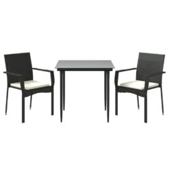 Set Comedor De Jardín 3 Pzas Con Cojines Ratán Sintético Negro VidaXL
