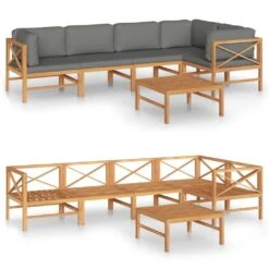 Set De Muebles De Jardín 6 Pzas Madera De Teca Y Cojines Gris VidaXL
