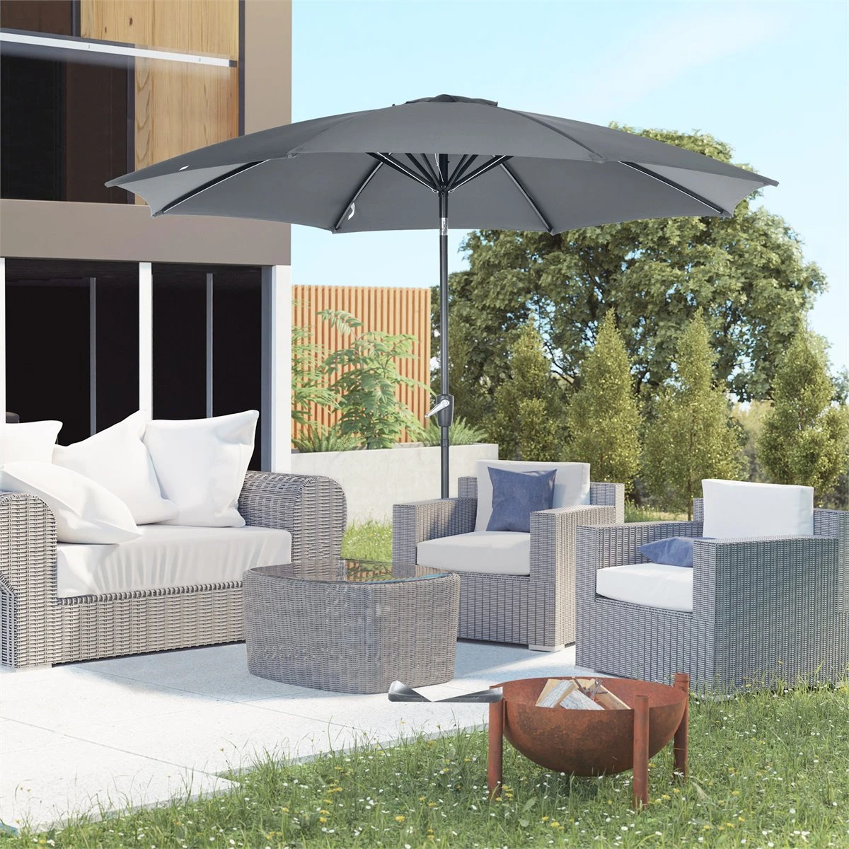 Outsunny Sombrilla De Jardín Ø300x240 Cm Parasol De Terraza Con Manivela Techo Inclinable Y 8 Varillas De Metal Para Patio Balcón Exterior Gris 4 Outsunny Sombrilla De Jardín Ø300x240 Cm Parasol De Terraza Con Manivela Techo Inclinable Y 8 Varillas De Metal Para Patio Balcón Exterior Gris - Imagen 2