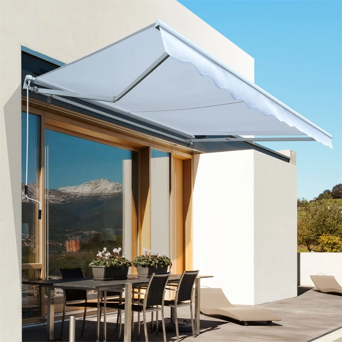 Outsunny Toldo Manual Plegable De Aluminio Ángulo Ajustable Con Manivela Para Exterior Balcón Jardín Terraza 3x2,5m Blanco 4 Outsunny Toldo Manual Plegable De Aluminio Ángulo Ajustable Con Manivela Para Exterior Balcón Jardín Terraza 3x2,5m Blanco - Imagen 2
