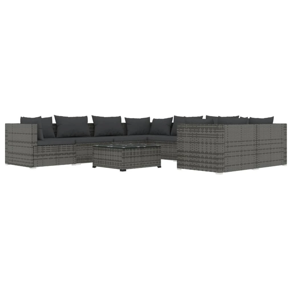 Set De Muebles De Jardín 9 Pzas Y Cojines Ratán Sintético Gris VidaXL 3 Set De Muebles De Jardín 9 Pzas Y Cojines Ratán Sintético Gris VidaXL