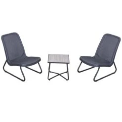 Outsunny Conjunto De Muebles De Jardín 3 Piezas Juego De 2 Sillas Y Mesa Con Encimera De Cristal Templado Efecto Mármol Terraza Piscina 53,5x80,5x76 Cm Gris