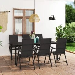 Juego De Comedor Para Jardín 7 Piezas Negro VidaXL
