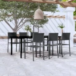 Juego De Comedor Para Jardín 7 Piezas Negro VidaXL