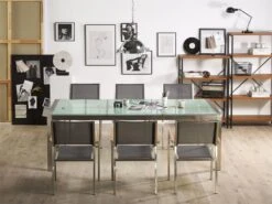 Mesa De Comedor De Metal/vidrio Templado Transparente/plateado 220 X 100 Cm GROSSETO -Jardín Muebles Ventas c513e54e390e1adcafacb37ed366901d05157026 48ae79462fb04a27aedcefb2b26042ec