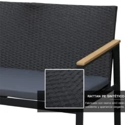 Outsunny Conjunto Muebles De Ratán De 4 Piezas Con Cojines Acolchados 2 Sillone 1 Sofá Para Doble Y Cafetería Vidrio Templado Para Jardín Exterior Terraza Patio Negro Y Gris -Jardín Muebles Ventas c59e329288c651383de852a32d09e489411d106d 23317fd612f8494d88f8c7fc2e933130