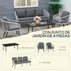 Outsunny Conjunto De Muebles De Ratán Y Aluminio Juego De Muebles De Jardín 4 Piezas Mesa De Café Sofá De 3 Plazas Y 2 Sillones Con Cojines Para Terraza Exterior Gris 15 Outsunny Conjunto De Muebles De Ratán Y Aluminio Juego De Muebles De Jardín 4 Piezas Mesa De Café Sofá De 3 Plazas Y 2 Sillones Con Cojines Para Terraza Exterior Gris -Jardín Muebles Ventas c8960f174316d18c38d4573ed994230dc2e68fc1 b5d0ebf9635f4275862e1affd00385a5