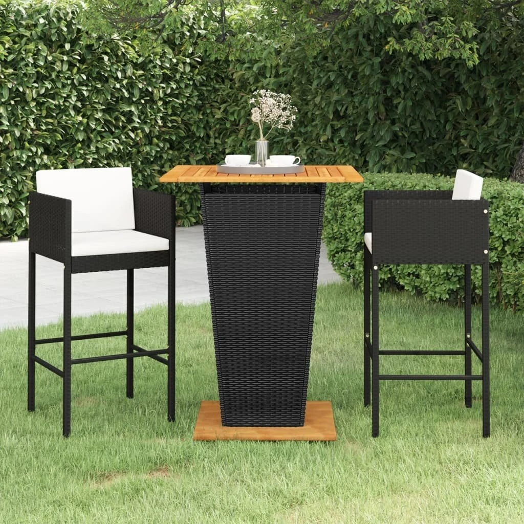 Set Muebles Bar Jardín 3 Piezas Y Cojines Ratán Sintético Negro VidaXL 5 Set Muebles Bar Jardín 3 Piezas Y Cojines Ratán Sintético Negro VidaXL - Imagen 3