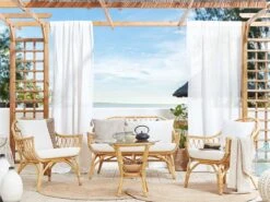 Conjunto De Jardín 4 Plazas De Ratán Blanco Crema/natural SIBARI