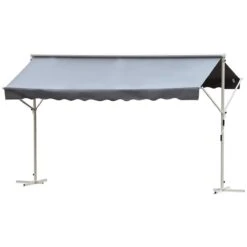 Outsunny Toldo De Pie Independiente 300x295x260 Cm Con Manivela Doble Cara Ángulo Ajustable Portátil Protección Solar Para Jardín Terraza Patio Gris