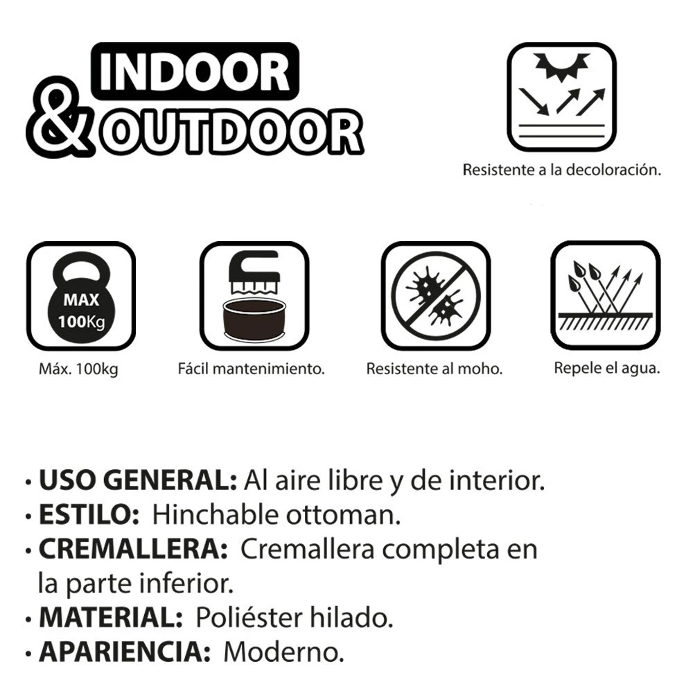 Puff Hinchable Ottoman Resistente Al Agua Colonial Clásico Azul Aktive 7 Puff Hinchable Ottoman Resistente Al Agua Colonial Clásico Azul Aktive - Imagen 5