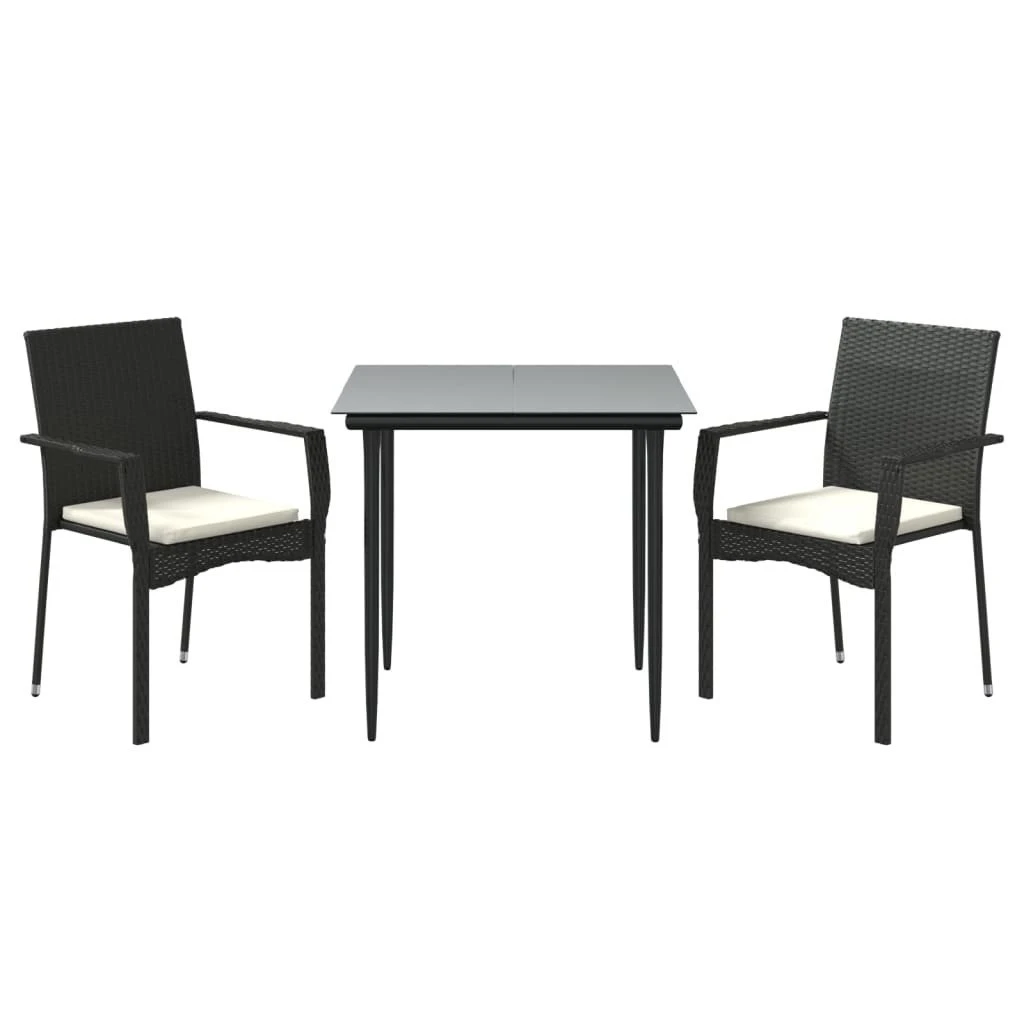 Set Comedor De Jardín 3 Pzas Con Cojines Ratán Sintético Negro VidaXL 5 Set Comedor De Jardín 3 Pzas Con Cojines Ratán Sintético Negro VidaXL - Imagen 3