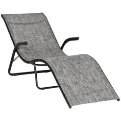Outsunny Tumbona Plegable De Jardín Con Reposabrazos Reposapiés Respaldo Transpirable Y Marco De Metal Ergonómico Para Terraza Playa Camping 170x62x68 Cm Gris