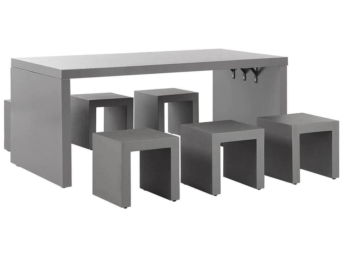 Conjunto De Jardín De Cemento Reforzado Mesa En Forma De U Y 6 Taburetes Gris TARANTO 4 Conjunto De Jardín De Cemento Reforzado Mesa En Forma De U Y 6 Taburetes Gris TARANTO - Imagen 2