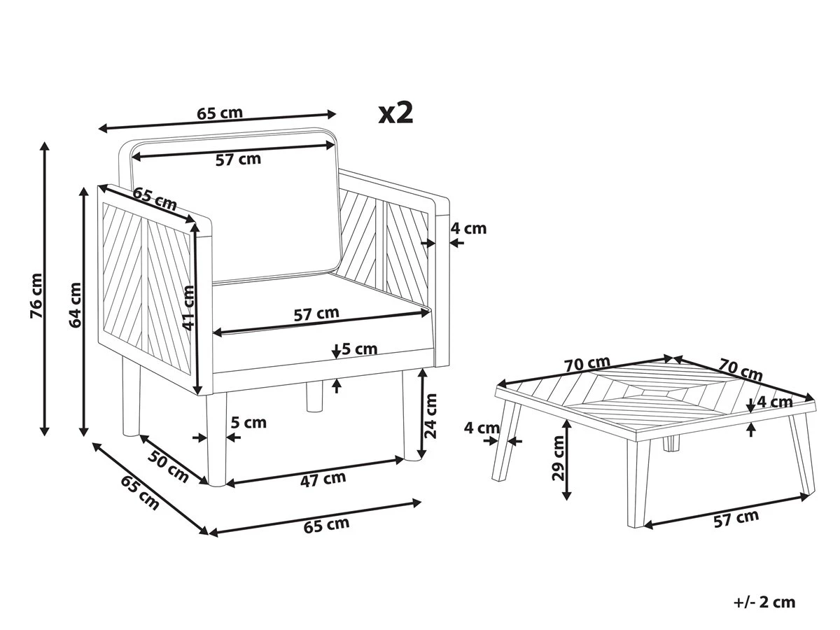 Conjunto De Jardín De 2 Sillones De Acacia Con Mesa De Centro Madera Clara/blanco Crema BARATTI 5 Conjunto De Jardín De 2 Sillones De Acacia Con Mesa De Centro Madera Clara/blanco Crema BARATTI - Imagen 3