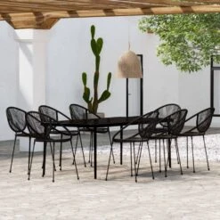 Juego De Comedor De Jardín 9 Piezas Negro VidaXL