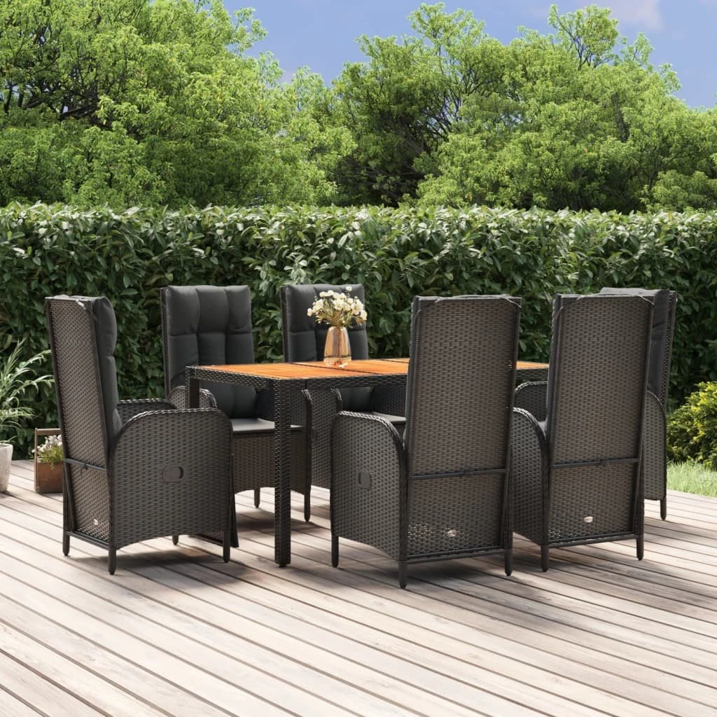 Set De Comedor De Jardín 7 Pzas Y Cojines Ratán Sintético Negro VidaXL 5 Set De Comedor De Jardín 7 Pzas Y Cojines Ratán Sintético Negro VidaXL - Imagen 3