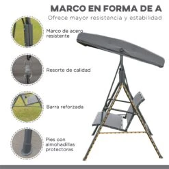 Outsunny Columpio Balancín Jardín De 3 Plazas Con Techo Parasol Ajustable Respaldo Transpirable Y Marco De Acero Para Terraza Balcón Exterior 175x118x159 Cm Gris -Jardín Muebles Ventas de7b24eb629d63ea89d3367c57e2456bf79f04ff 5a3a50cf79da46bbbd974a50e9457a7e