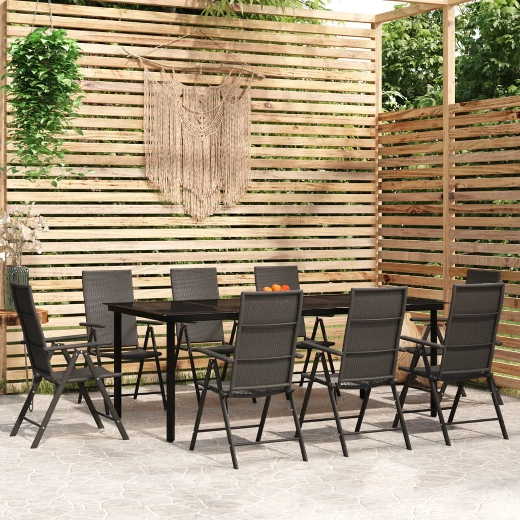 Juego De Comedor Para Jardín 9 Piezas Negro VidaXL 3 Juego De Comedor Para Jardín 9 Piezas Negro VidaXL