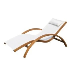 Outsunny Tumbona Tipo Hamaca Para Jardín Terraza Playa Piscina O Patio 161x72x68 Cm Color Blanco Hecha De Madera Malla Y Texteline Con Almohadilla