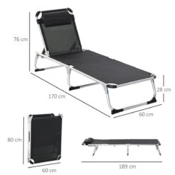 Outsunny Tumbona Plegable Reclinable De Aluminio Con Reposacabezas Extraíble Y Respaldo Transpirable Ajustable En 4 Posiciones Para Jardín Terraza Camping Exterior 170x60x76 Cm Negro -Jardín Muebles Ventas e3e4d0653c93e783e5cc7f94783f80a444a94200 5f0ed7d19aa440d3ae42be437cd0ab6f