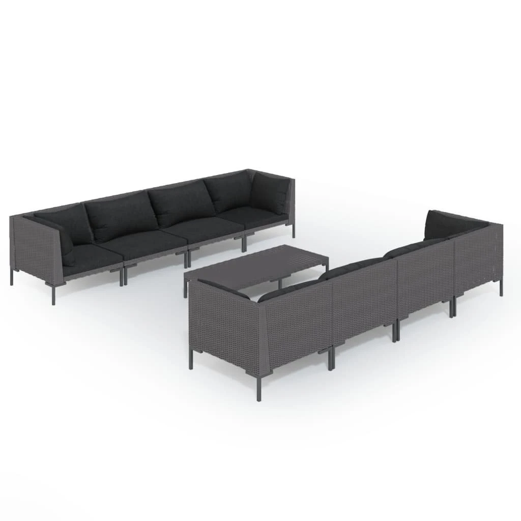 Set Muebles Jardín 9 Pzas Y Cojines Ratán Sintético Gris Oscuro VidaXL 3 Set Muebles Jardín 9 Pzas Y Cojines Ratán Sintético Gris Oscuro VidaXL