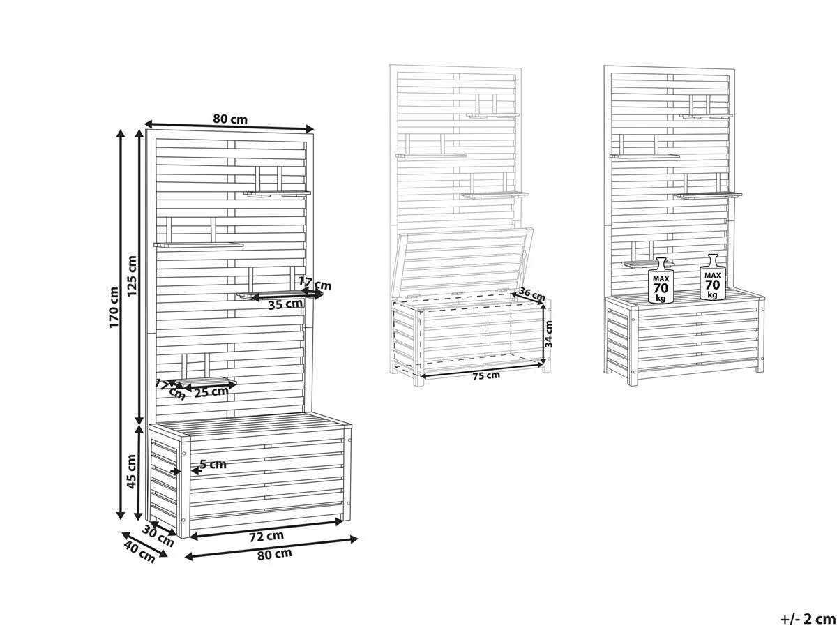 Banco De Pared De Madera De Acacia 80 Cm MATINO 5 Banco De Pared De Madera De Acacia 80 Cm MATINO - Imagen 3