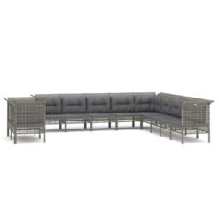 Set De Muebles De Jardín 11 Pzas Y Cojines Ratán Sintético Gris VidaXL