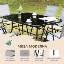 Outsunny Conjunto De Muebles De Jardín 8 Piezas Con 6 Sillas Plegables Mesa De Comedor De Vidrio Y Sombrilla Inclinable Con Manivela Protección Del Sol Para Terraza Exterior Gris -Jardín Muebles Ventas eb590f89fbccdec9616525d3d12f79dd8c303109 ce7d304bde5f476a9f5b1723c6548fb0