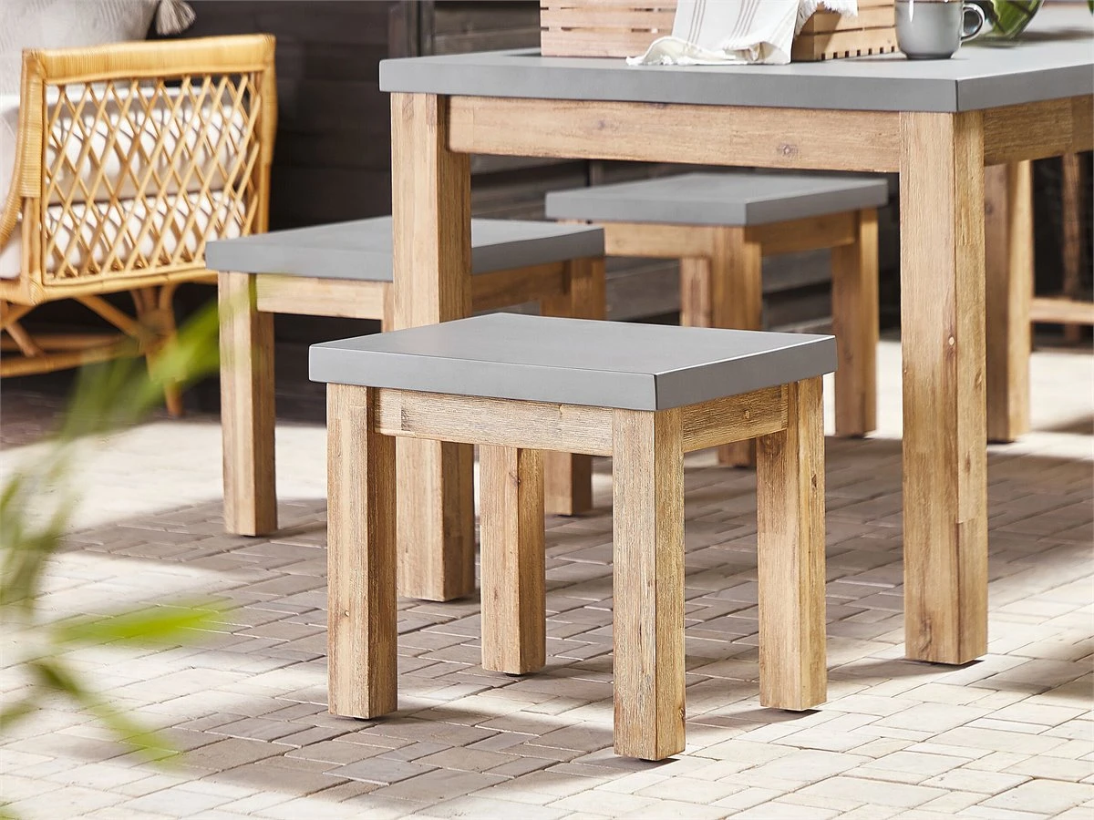 Conjunto De Jardín Mesa 2 Bancos Y 2 Taburetes De Cemento Reforzado Gris/madera Clara OSTUNI 7 Conjunto De Jardín Mesa 2 Bancos Y 2 Taburetes De Cemento Reforzado Gris/madera Clara OSTUNI - Imagen 5