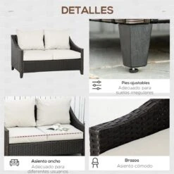 Outsunny Sofá De Ratán De 2 Plazas Sofá De Jardín Exterior Con Cojines Acolchados Almohadas Con Cremallera Y Pies Ajustables Para Terraza Balcón Patio 132x70x74 Cm Marrón -Jardín Muebles Ventas f234cd760b469fd1ecf91d4a405d9fc8b15b69bd 544d86a8b4c84ab28fe336cab0212efe