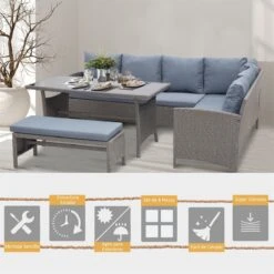 Outsunny Conjunto 4 Piezas Muebles De Ratán Espacio Amplio Con Cojines Acolchados Para Jardín O Terraza Patio 2 Sofá 1 Mesa 1 Banco De Exterior Tubo De Hierro Vidrio Templado Gris -Jardín Muebles Ventas f2b2a3aa94f09cba39f3b9ae1f11f6ad12b6e9a1 f4c30c18ef6f4d72aa70a60105447eb8