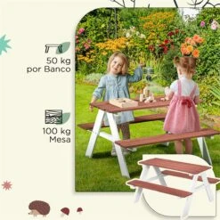 Outsunny Juego De Mesa Y 2 Bancos Infantiles De Madera Mesa De Picnic Para Niños De 3-8 Años Para Jardín Patio Terraza 89x79x50 Cm Marrón -Jardín Muebles Ventas f31ee7f2541f066fc106d6301075e478821596dd 4d5877d4e6c9460e8a463cec3d547590