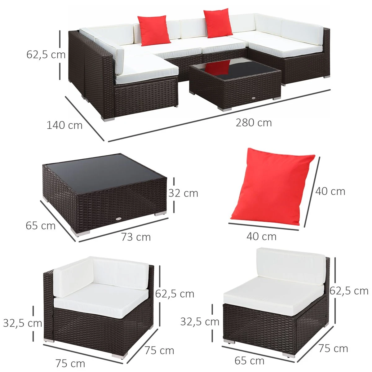 Outsunny Conjunto Muebles De Jardín Ratán 7 Piezas Set De Sofás Patio Con 1 Mesita Almohada Y Cojín Incluido Marco Acero Resistente Intemperie UV Marrón 5 Outsunny Conjunto Muebles De Jardín Ratán 7 Piezas Set De Sofás Patio Con 1 Mesita Almohada Y Cojín Incluido Marco Acero Resistente Intemperie UV Marrón - Imagen 3