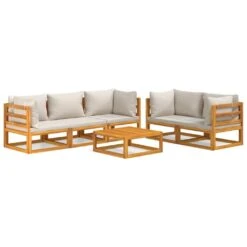 Set Muebles De Jardín 6 Pzas Madera Maciza Y Cojines Gris Claro VidaXL